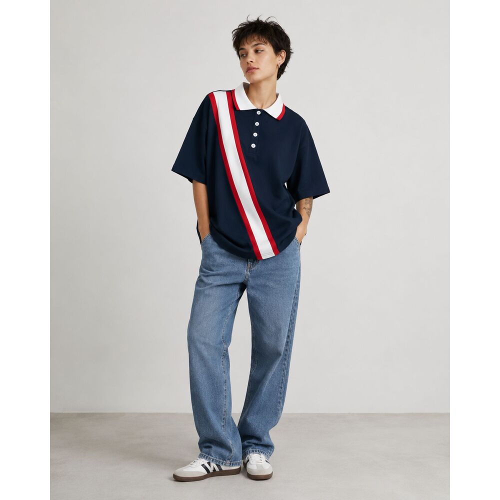 🆕 Cider Oversized Blokecore Patchy Collar Short Sleeve Polo Shirt